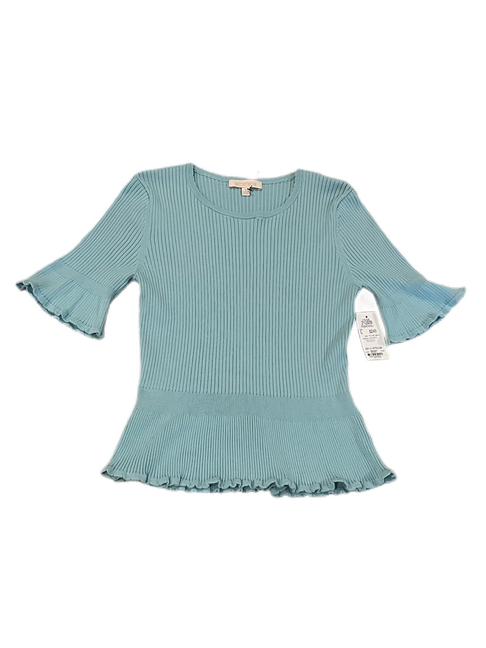 Etcetera Light Blue Ribbed Short-Sleeve Knit Sweater - NWT